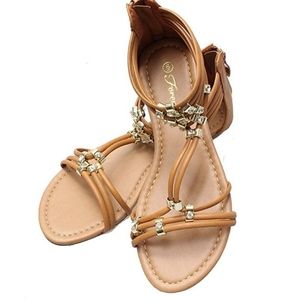 Tan Sandals With Gold Detail
